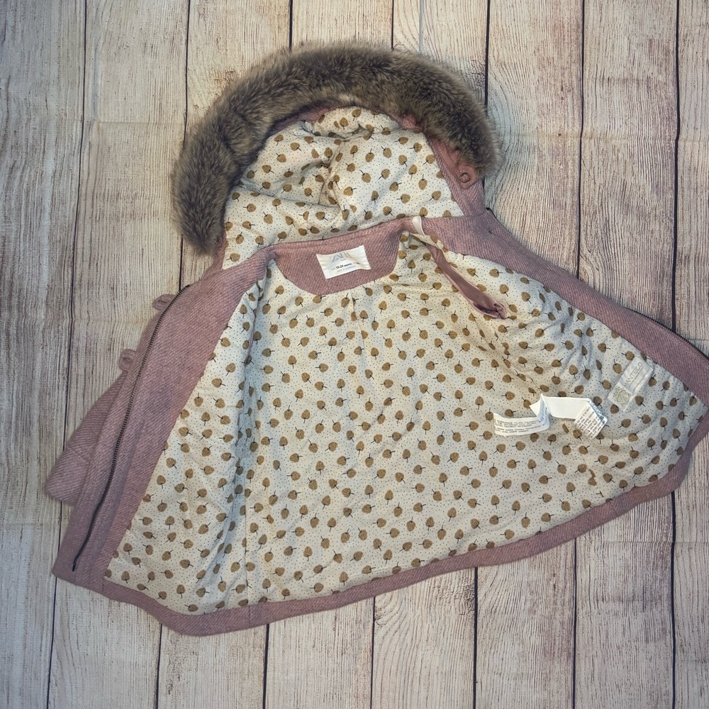 Zara wool coat with fur trim hood - Picture 3 of 7